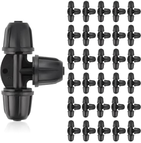 Kalolary 30P Conectores en T de 1/4 de pulgada para tubería de riego de 6 mm - Conectores para sistemas de riego por goteo, jardín y césped