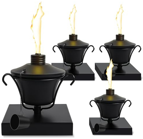 FALBAWR Outdoor Torch for 6x6 Fence Posts, 4 Pack Citronella Post Cap Torch, 14.5 oz Waterproof Metal Citronella Torch, Perfect for Garden, Patio, and Porch Decor