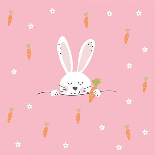 20 Servietten Ostern Hase um Karotten rosa als Tischdeko. Papierservietten mit Motiv. Auch für Decoupage und Serviettentechnik 33x33cm