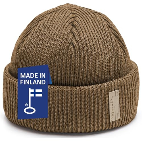 TUOHIMÄKI merinoull beanie mössa män och kvinnor vinter – 100 % merino beanie unisex – fiskarmössa – ullmössa tillverkad i Finland – varm vintermössa en storlek, Beige, one size