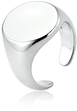 ALEXCRAFT Bague Large Argent Femme Homme, Chevalière Ronde, Bague Épaisse Réglable, Bagues d'Amitié Mode, Acier Inoxydable, Cadeaux de Bijoux