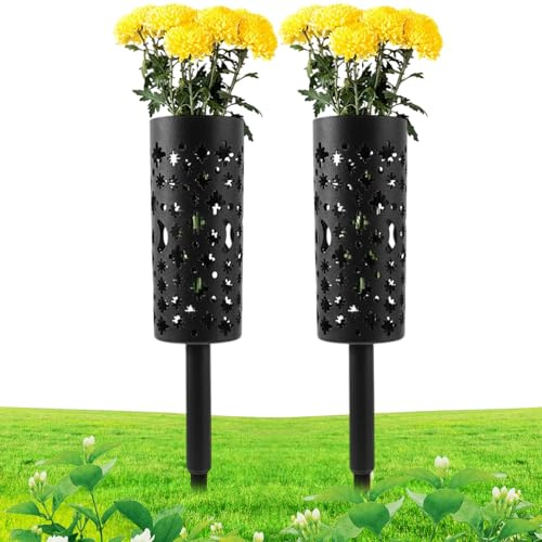Vase Für Friedhofsgrab | 2er-Set Grabblumenhalter Aus Metall - Dekorativer Stabiler Metallhalter Für Gartenbeete Außenbereich Gedenkstätte Terrassenbepflanzung
