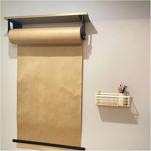 CAFIEDR Kraftpapierrolle Schwarzer Spenderschneider, Wandmontierter Kraftpapierrollenhalter mit 50 m Kraftpapierrolle, Notizhalter(Stil 1 97 cm/38,2 Zoll breit)