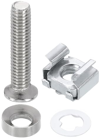 PATIKIL M6 x 30mm Rack Mount Cage Nut, 50 Pcs Carbon Steel Rack Screws Zinc Square Snap-in Cage Nuts for Mount Server Cabinet Shelves Routers Audio Console, Silver