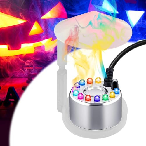 Maquina de Niebla Halloween,Mist Maker con 12 Luces LED Coloridas,Humo Halloween,Generador de Niebla con Protector contra Salpicaduras ExtraíBle,para Uso con Fuentes de Agua Termal y Rocallas