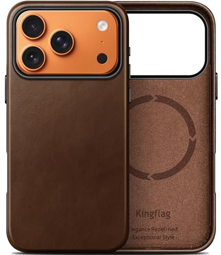 kingflag Lederhülle für iPhone 17 Pro 6,3 Zoll aus Argentinien importiertem | Ölgewachstem Vollnarbenleder, Kompatibel mit MagSafe & extra dünn (Braun)