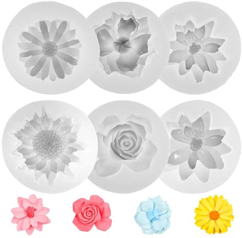 6 Pack Candle Moulds, Silicone Daisy and Chrysanthemum Flower Moulds | 6 reusable silicone flower moulds with daisy and chrysanthemum designs; for candles, soap, polymer clay and DIY decorations