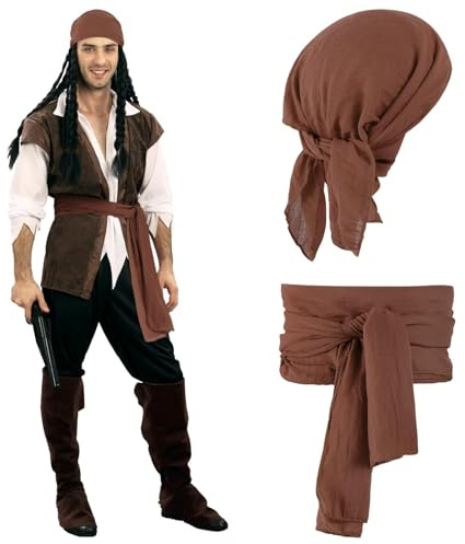 DAMILY Piratenkostüm Damen Herren Piraten Verkleidung Accessories Kostüm-Outfits Kopftuch Hut Zubehör Schärpe Gürtel Schal Bandana Taillengürtel für Halloween Cosplay Karneval