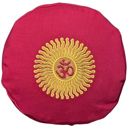 Round Buckwheat Hull-Filled Yoga Bolster with Embroidered Cotton Cover, 63 × 23 cm