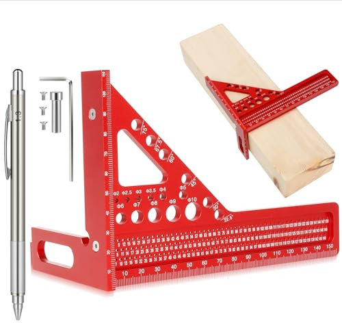 Beslands 3D Carpenter Square with Pencil, 22.5-90° Multi Angle Combination Squares with Position Aid, 3D Multi-purpose Carpentry Triangle Square, Woodworking Measuring Tool for Engineer