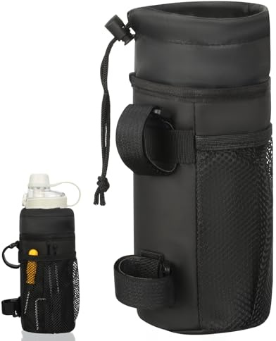 VINATO Fahrrad Flaschenhalter 20×10,5 cm (H×L), Getränkehalter Fahrrad aus Nylon mit Netztaschen, für 12-32oz Getränke, Getränkehalter Universal für Mountainbike Scooter Rollstuhl Kinderwagen