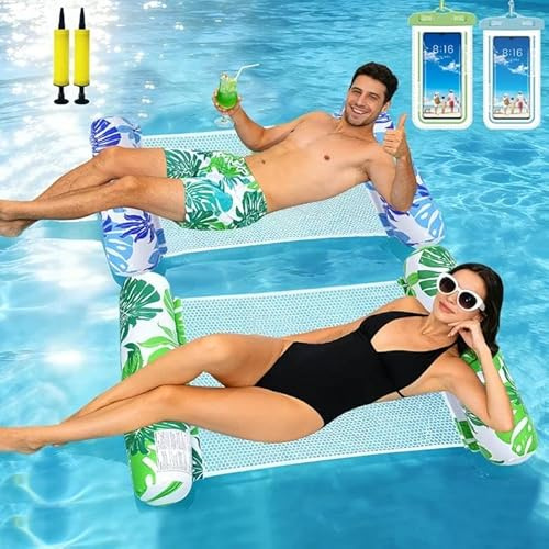 Mineup 2 Stück Luftmatratze Pool, 4 In 1 Wasserhängematte, XL Aufblasbare Wasserhängematte Schwimmbett, Luftmatratze Wasser Hängematte, Wasserspielzeug Für Erwachsene Kinder