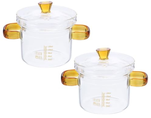 Homoyoyo Marmite en Verre Transparente 150Ml Lot de 2 Couvercle Double Poignée pour Cuisson Œufs et Soupe Compatible Cuisinière Usage Familial