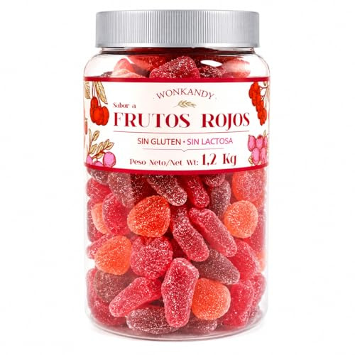 Wonkandy Fruktgodis Röda Frukter 1,2 kg – Jordgubb, Körsbär, Druva – Mjuka Sockerdragerade Godisbitar – Glutenfri, Laktosfri – Perfekt för Fest & Kalas
