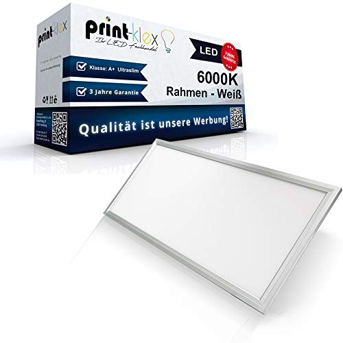 Print-Klex GmbH & Co.KG LED Panel Ultraslim 60x120cm Deckenleuchte Lampe Flächenleuchte 6000K Kaltweiß 55W 5400 LM Weißer Rahmen 120 x 60cm 120cm x 60cm - Office Plus Serie