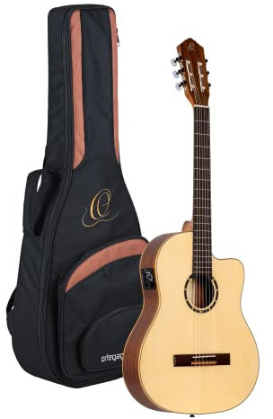 Ortega Guitars Konzert Gitarre Elektro-Akustisch – 4/4, Slim Neck – Family Series – Inklusive Gig Bag – Fichte, Mahagoni, Natur (RCE125SN)