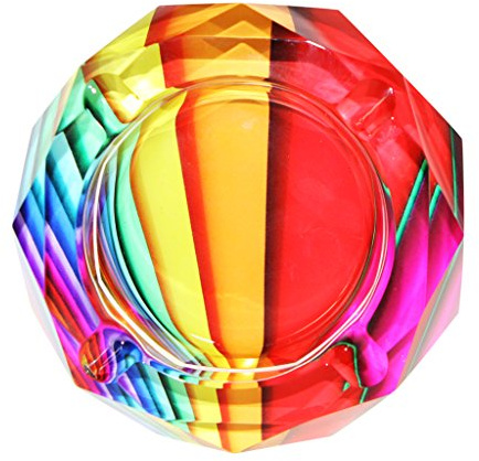 Winterworm 10 cm achteckiger Kristall-Aschenbecher, Business-Aschenbecher, rutschfeste Matte, Zigarettenaschenhalter, Geschenk für Vater, Geschäftsgeschenk (Regenbogen)