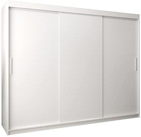 MEBLE KRYSPOL Tokyo 250 Kleiderschrank mit DREI Schiebetüren für Schlafzimmer – moderner Aufbewahrungsschrank mit Kleiderstange und Regalen – 250x200x62cm - Mattweiß