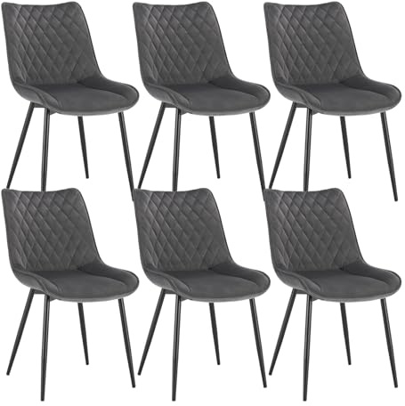 WOLTU Esszimmerstühle 6er Set, Küchenstühle, Wohnzimmerstühle, Polsterstühle mit Rückenlehne, für Esszimmer, Küche, Wohnzimmer, Büro, Sitzfläche aus Samt, Metallbeine, Dunkelgrau