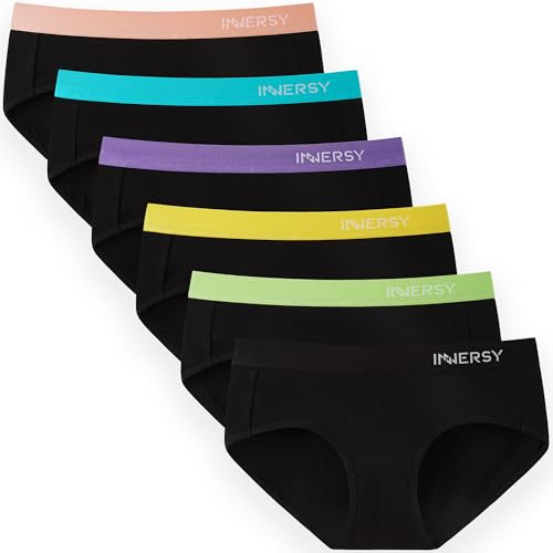 INNERSY Underwear Women Knickers Ladies Briefs Mid Rise Panties Pack of 6 | Soft Stretch Cotton Pants, Sporty Waistband Breathable Hipster, Tag-free, Assorted Colours for Everyday, Home & Active Wear