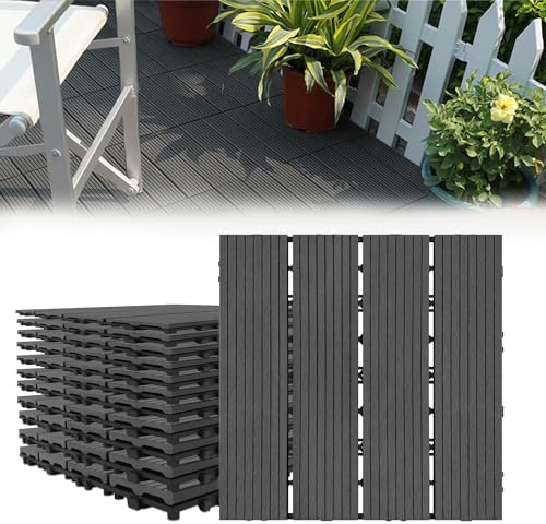 LARS360 11 stk Anthrazit WPC Bodenfliese Terrassenfliesen Balkonfliesen Bodenbelag mit Klicksystem und Drainage Kunststoff Deck Fliese für Terrassen Balkon Garten Größe 30x30cm ca. Gesamt 1m²
