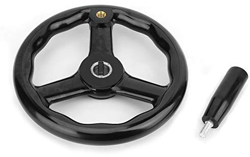 Lathe Handwheel, Bakelite Hand Wheel, 200 * 18mm Black Anti-slip Bakelite 3 Spoked Lathe Handwheel with Handle for Machine Tool