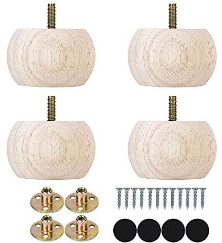 Michanco 2 Inch Bun Feet for Furniture Set of 4 Unfinished DIY Wood Furniture Legs for Couch Sofa Ottoman