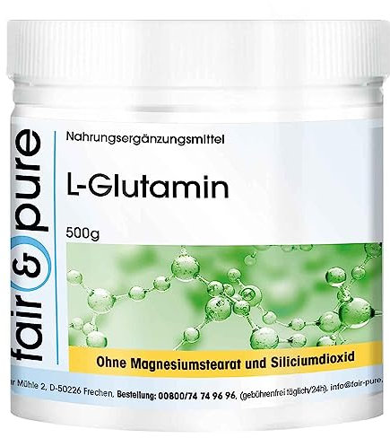 Fair & Pure L-Glutamin Pulver 500g, proteinogene Aminosäure, Nahrungsergänzungsmittel vegan ohne Magnesiumstearat, in Deutschland hergestellt