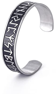 Dreamtimes Viking Runes Manschettenarmbänder 24 nordische Runen Viking Edelstahl Vintage Symbol nordischen Schmuck Armband Manschettenarmreif irischer Schmuck für Herren Damen