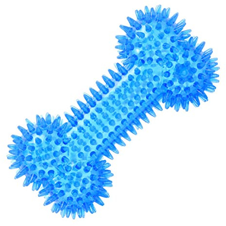 JQCUJQA Dog Squeaky Bone Chew Toy for Aggressive Chewers, Durable Dog Rubber Bone Toy Dogs Teeth Cleaning and Training (Blue)