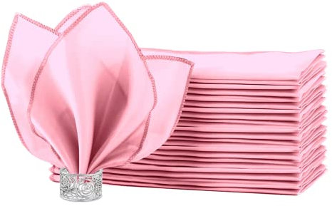 HEMEIREN 12er-Set Stoffservietten Faltbar Waschbar, Serviettentuch 51x51 cm Hochwertige Satinstoffoptik, Rosa