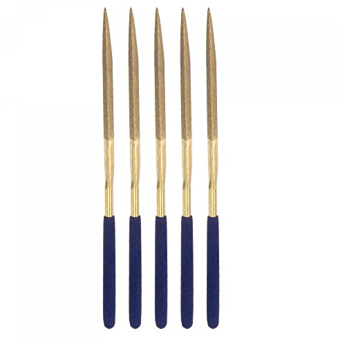 sourcing map Diamant Aiguille Limes, 5mm x 180mm Titane Enduit Triangle Limes Main Outil avec TPU Poignée pour Métal Pierre Bois 5pcs