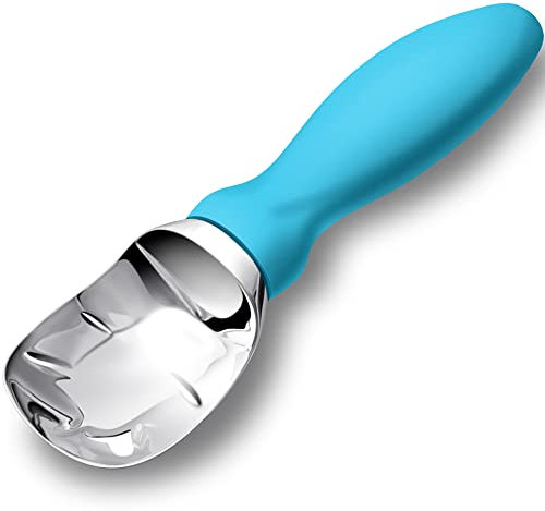 Rainspire Ice Cream Scoop Stainless Steel with Comfortable Handle, Ice Cream Scooper Heavy Duty, Ice Cream Spade Great for Spooning Frozen Hard Gelato and Sorbet, Cookie Dough, Melon, Blue