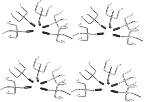 KONTONTY 20 Sets Metal Pegboard Three-Legged Hooks Black Rubber Caps, 3.5mm Thick Iron Hooks for Garage, Workshop, and Shop Storage, Compatible 2.5-inch Hole Spacing Pegboard