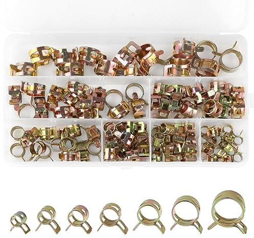 105 Pièces Collier de Serrage Tuyau, Collier Durite Essence, Ajustable Collier de Serrage Métallique, 7 Tailles 6/7/8/9/10/12/14 mm