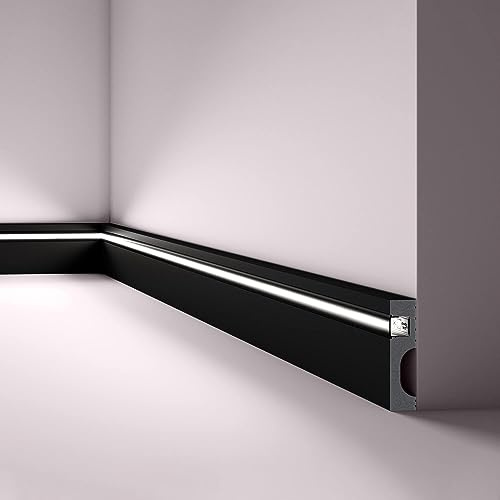 NOËL & MARQUET IL11 BLACK Lichtleiste 2m | Schwarze LED-Sockelleiste 80x20mm inkl. schwarzem Diffusor | Lichtundurchlässiges HDPS-Profil RAL 7021 für indirektes Licht von NMC