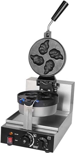 Máquina for hacer gofres eléctrica comercial Máquina for hacer gofres redonda antiadherente de un solo cabezal, cuerpo de acero inoxidable, 1300 W, temperatura de 50-300 ℃ y control de tiempo de 1-5 h