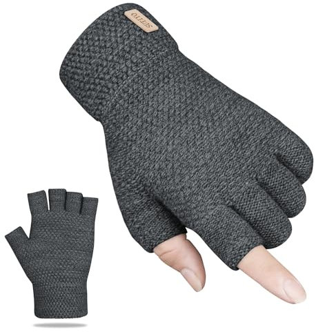 SUTIYO Fingerlose Handschuhe Herren Damen, Kaschmir Strick Handschuhe Warme Ohne Finger, Fingerless Gloves Winterhandschuhe Arbeits Autofahren Radfahren Sport (Dunkel Grau)