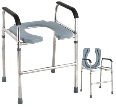 Sedile WC rialzato con braccioli Telaio di Sicurezza per Sedile WC Regolabile in Altezza con Punte Antiscivolo Sedia da Toilette in Acciaio Telaio di Assistenza per Bagno per disabili