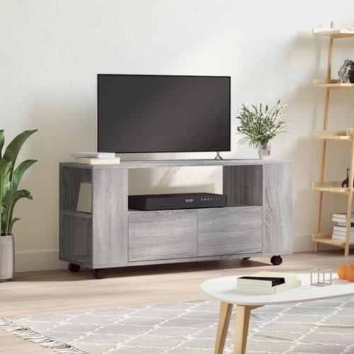 NITCA TV Board Mit Rollen - Fernsehtisch Mit Schublade, Lowboard Mit Fächer, Moderne TV Bank, HiFi-Schrank, Möbel, Regal - Grau Sonoma