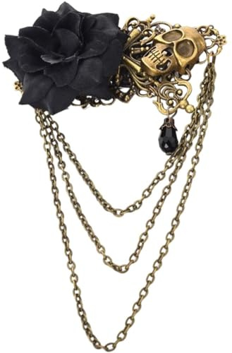 Broche De Steampunk Gótico Calavera Vintage Cadena De Flores De Rosa Alfilador Elegante Alfilador De Solapa para Accesorios De Vestuario para Accesorios