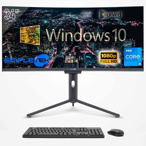 SIMPLETEK - PC All In One 34 Curvo FHD | Core i5 | Windows 10 Pro | 4GB RAM | 240GB SSD | Webcam Integrata 5MP | WiFi6 e BT 5.2