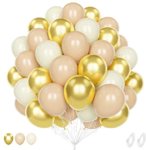 Globos Arena Blanco Oro, 60 Piezas 12 Pulgadas Mate Color Beige Nude Albaricoque Metálico Oro Látex Globos para Boda Bohemia Cumpleaños Baby Shower Neutro Compromiso Aniversario Decoración Fiesta