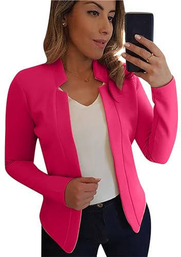 ZICUE Primavera Suave Blazer para Mujer Manga Larga Casual Frente Abierto Corto Blazer Stretch Solapa Blazer Profesional Rojo Rosa S