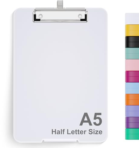 Hnogri Porte-bloc A5 avec rangement, Planches à pince pliables pour infirmières, Planches à pince pliables en plastique, Fournitures de bureau, menu pour le travail, White