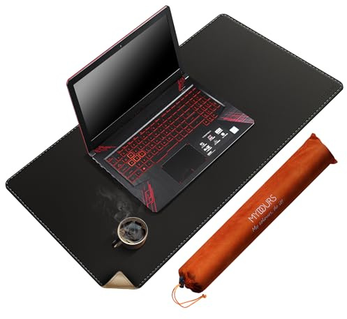 Mydours 80 x 50 cm Großes Gaming-Mauspad aus PU-Leder und Kork, (Schwarz) | Wasserdichte Schreibtischunterlage in XL-Größe, Für Büro und Zuhause – als Tastaturunterlage Für Schreibtische, Laptops und