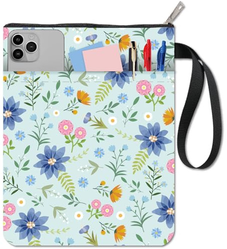 craspire Buchhülle Für Buchliebhaber Reißverschluss Blaue Blumen Büchertasche Aquarell Blumen Blätter Wasserdicht Schutzstoff Stoffhüllen Taschenbuch Bücherwurm Bibliothekar Freund Klassenkamerad