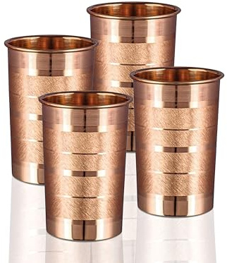 Lot de 4 verres en cuivre pur pour eau potable - Gobelet en cuivre pour les bienfaits ayurvédiques pour la santé (355 ml)