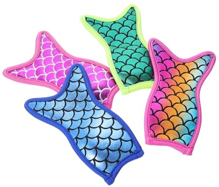 FUNOMOCYA 4 Stücke Wiederverwendbare Neopren Am Stiel Halter - Kreative Meerjungfrau Design Tropfschutz Für Kinder Ideal Für Partys Und Diy Projekte in Verschiedenen Farben
