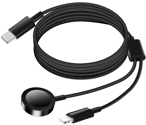 MaxRenard Watch Charger 2 in 1 Fast Charging Cable for iPhone iPad Wireless Charging Dock for Watch Series 10/9/8/7/6/5/4/3/2/SE/SE 2/Ultra/Ultra 2 (1.2m, Black)